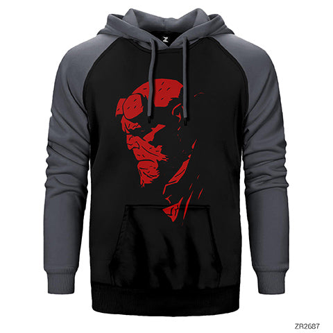 HellBoy Face Çift Renk Reglan Kol Sweatshirt / Hoodie