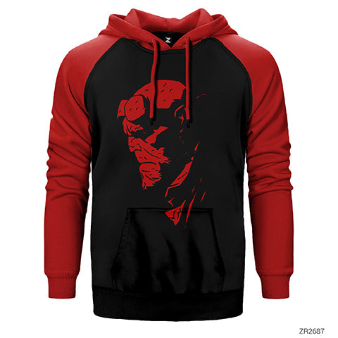 HellBoy Face Çift Renk Reglan Kol Sweatshirt / Hoodie