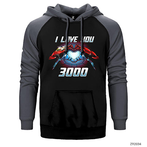 Iron man I Love You 3000 Çift Renk Reglan Kol Sweatshirt / Hoodie