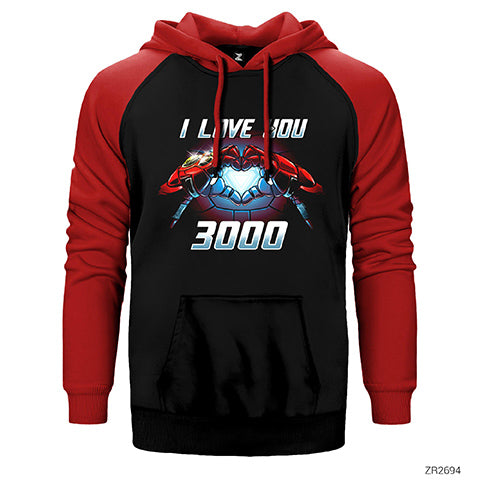 Iron man I Love You 3000 Çift Renk Reglan Kol Sweatshirt / Hoodie