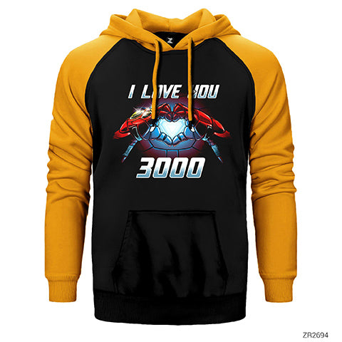 Iron man I Love You 3000 Çift Renk Reglan Kol Sweatshirt / Hoodie