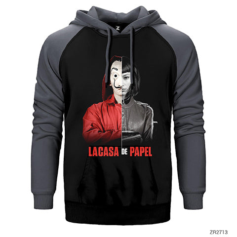 La Casa De Papel Half Tokio Çift Renk Reglan Kol Sweatshirt / Hoodie