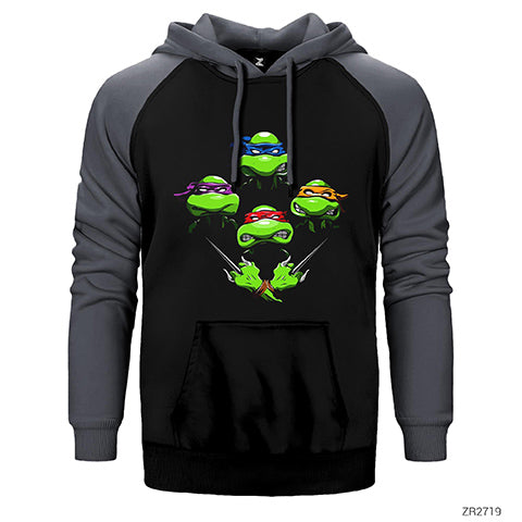Ninja Turtles Face Çift Renk Reglan Kol Sweatshirt / Hoodie