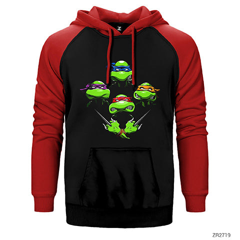 Ninja Turtles Face Çift Renk Reglan Kol Sweatshirt / Hoodie