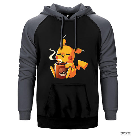 Pikachu Coffe Çift Renk Reglan Kol Sweatshirt / Hoodie