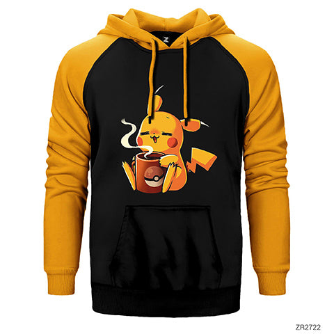 Pikachu Coffe Çift Renk Reglan Kol Sweatshirt / Hoodie