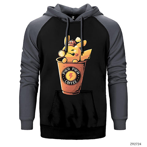 Pikachu Detective and Coffe Çift Renk Reglan Kol Sweatshirt / Hoodie