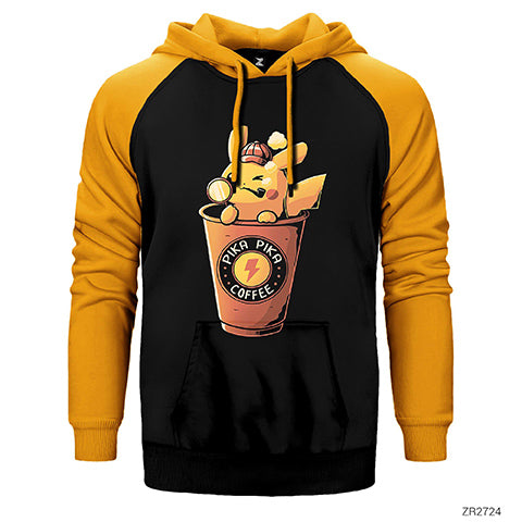 Pikachu Detective and Coffe Çift Renk Reglan Kol Sweatshirt / Hoodie