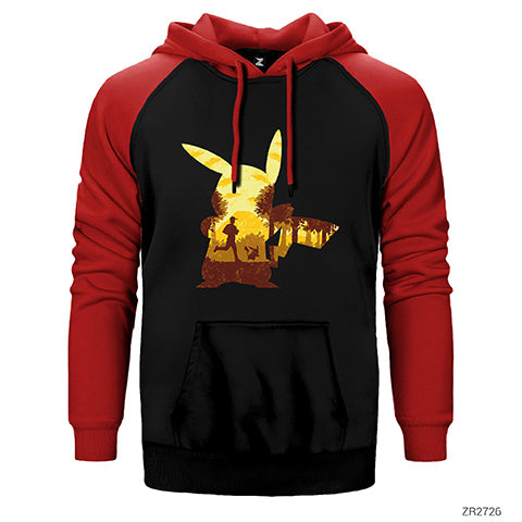 Pikachu Mask Çift Renk Reglan Kol Sweatshirt / Hoodie