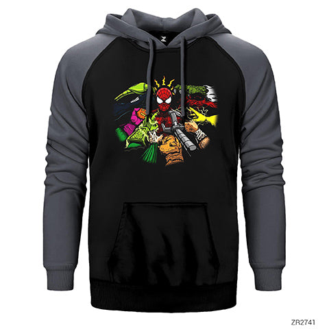 Spiderman And Enemies Çift Renk Reglan Kol Sweatshirt / Hoodie