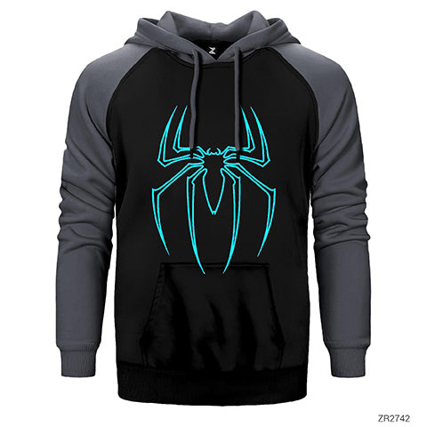 Spiderman Blue Logo Çift Renk Reglan Kol Sweatshirt / Hoodie