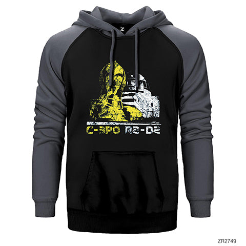 Star Wars C-30 and R2-D2 Çift Renk Reglan Kol Sweatshirt / Hoodie