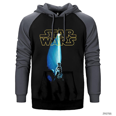 Star Wars Sword and Logo Çift Renk Reglan Kol Sweatshirt / Hoodie