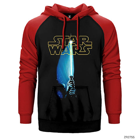 Star Wars Sword and Logo Çift Renk Reglan Kol Sweatshirt / Hoodie