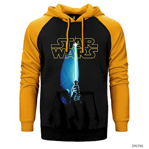 Star Wars Sword and Logo Çift Renk Reglan Kol Sweatshirt / Hoodie