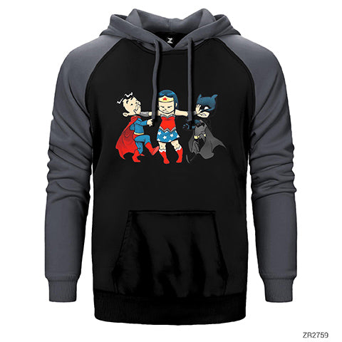 Superman And Batman Cartoon Çift Renk Reglan Kol Sweatshirt / Hoodie
