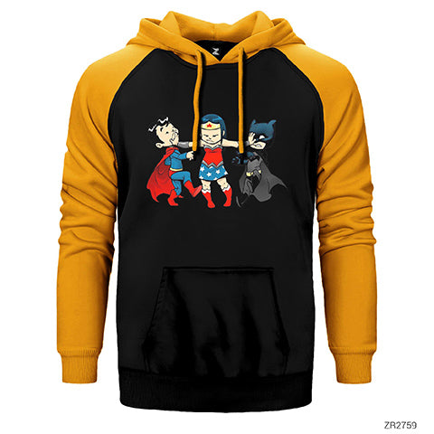 Superman And Batman Cartoon Çift Renk Reglan Kol Sweatshirt / Hoodie