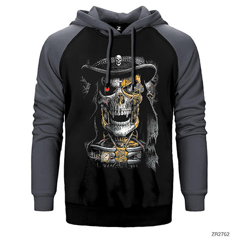 Terminator Skull Çift Renk Reglan Kol Sweatshirt / Hoodie