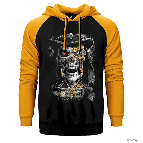 Terminator Skull Çift Renk Reglan Kol Sweatshirt / Hoodie