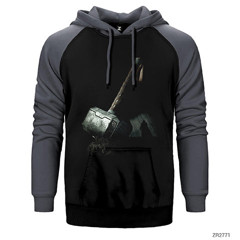 Thor Mjolnir Çift Renk Reglan Kol Sweatshirt / Hoodie