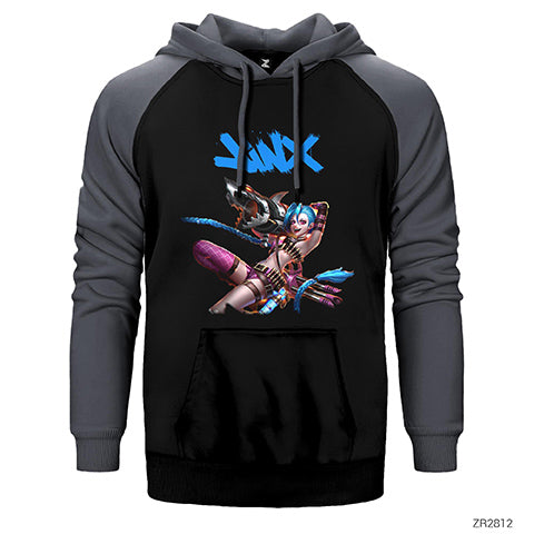 League of Legends Jinx Combat Çift Renk Reglan Kol Sweatshirt / Hoodie