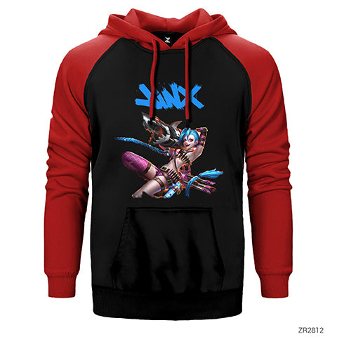 League of Legends Jinx Combat Çift Renk Reglan Kol Sweatshirt / Hoodie