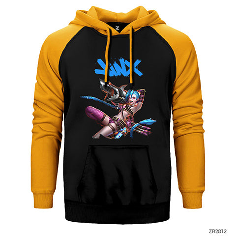 League of Legends Jinx Combat Çift Renk Reglan Kol Sweatshirt / Hoodie