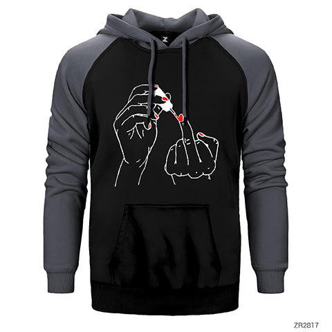 Bad Girl Middle Finger Çift Renk Reglan Kol Sweatshirt / Hoodie