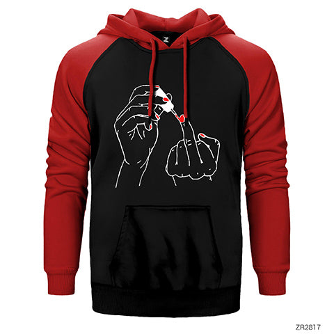 Bad Girl Middle Finger Çift Renk Reglan Kol Sweatshirt / Hoodie