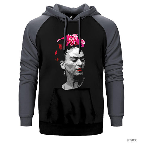 Frida Kahlo Portre 6 Çift Renk Reglan Kol Sweatshirt / Hoodie