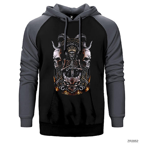 Baphomet Skull Limited Çift Renk Reglan Kol Sweatshirt / Hoodie