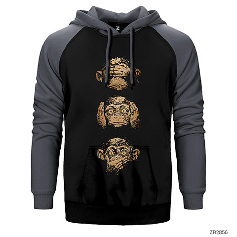 Three Monkey Çift Renk Reglan Kol Sweatshirt / Hoodie