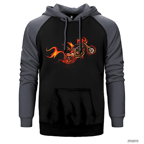 Fire Motorcyle Çift Renk Reglan Kol Sweatshirt / Hoodie