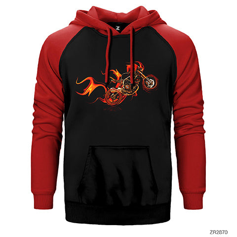 Fire Motorcyle Çift Renk Reglan Kol Sweatshirt / Hoodie
