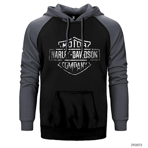 İndirimli Harley Davidson Damaged Logo Gri Renk Reglan Kol Sweatshirt / Hoodie