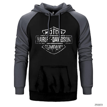 İndirimli Harley Davidson Damaged Logo Gri Renk Reglan Kol Sweatshirt / Hoodie