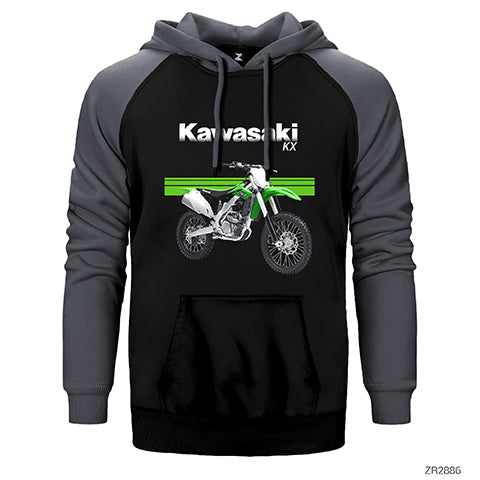 Kawasaki Cross KX 250F Çift Renk Reglan Kol Sweatshirt / Hoodie