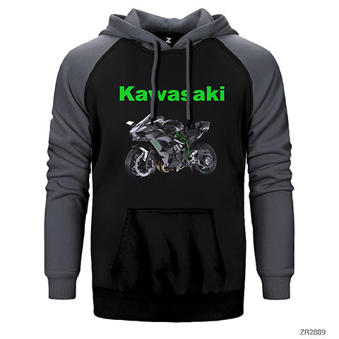 Kawasaki H2R Çift Renk Reglan Kol Sweatshirt / Hoodie