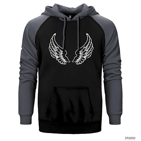 Motocycle Wings Çift Renk Reglan Kol Sweatshirt / Hoodie