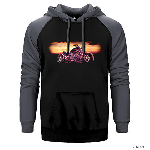Motorcycle Design Çift Renk Reglan Kol Sweatshirt / Hoodie