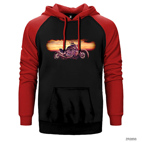 Motorcycle Design Çift Renk Reglan Kol Sweatshirt / Hoodie