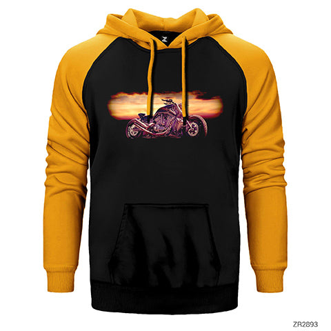Motorcycle Design Çift Renk Reglan Kol Sweatshirt / Hoodie