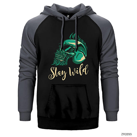 Stay Wild Çift Renk Reglan Kol Sweatshirt / Hoodie