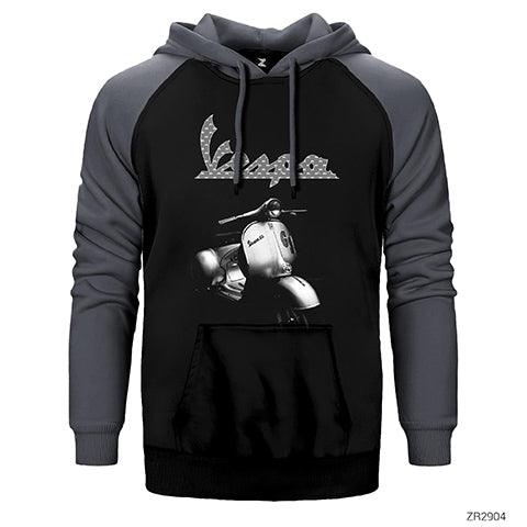 Vespa Scotter Çift Renk Reglan Kol Sweatshirt / Hoodie