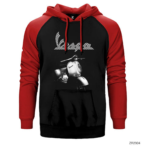 Vespa Scotter Çift Renk Reglan Kol Sweatshirt / Hoodie