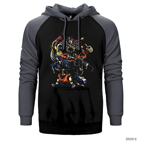Anime Characters Çift Renk Reglan Kol Sweatshirt / Hoodie