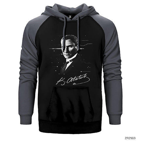 Atatürk Poster Çift Renk Reglan Kol Sweatshirt / Hoodie