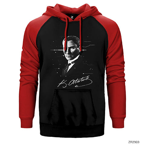 Atatürk Poster Çift Renk Reglan Kol Sweatshirt / Hoodie