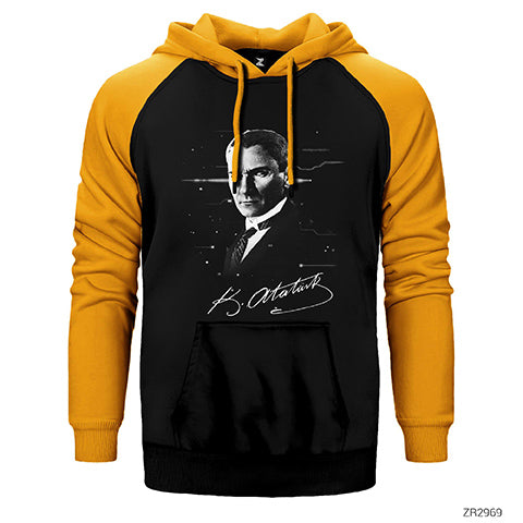 Atatürk Poster Çift Renk Reglan Kol Sweatshirt / Hoodie