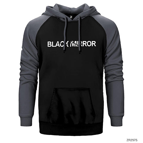 Black Mirror Logo Çift Renk Reglan Kol Sweatshirt / Hoodie